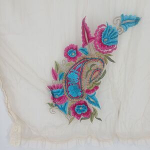Vintage Off White Gauze Lace Floral Embroidered Table Runner Boho Cottagecore